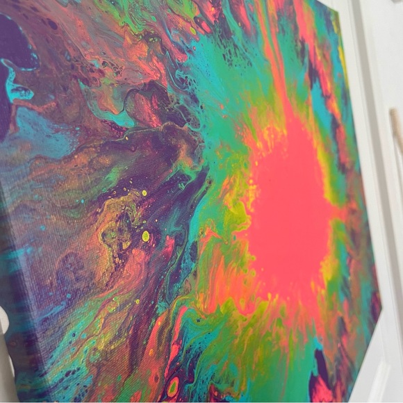 🎉🌈 ORIGINAL PAINTING 16”x20” Rainbow Tie Dye Coral Yellow Green Blue Purple - Picture 4 of 5